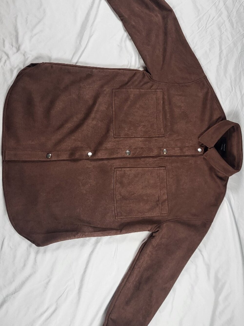 Forever 21 Shirt Men's Medium Brown Long Sleeve Snap Quiet Luxury Neutral Soft